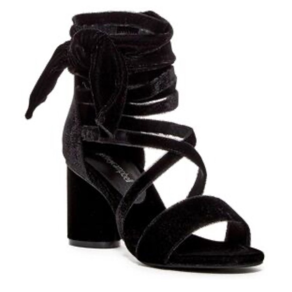 Jeffery Campbell Faustino Velvet Strappy Chunky Heel Sandal Heels Black Size 7.5 - Picture 1 of 13